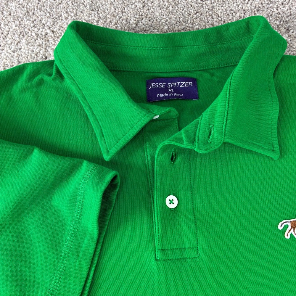 Jesse Spitzer‎ Mens Polo Shirt XL Green Horse Logo Made In Peru Casual Golf